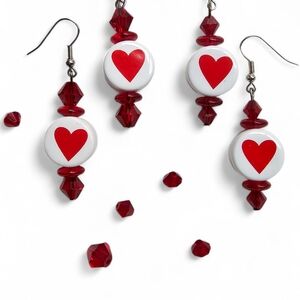 Elegant Red Heart Drop Earrings